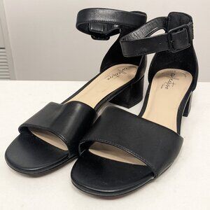 Clarks - Black Open Toe Ankle Strap Low Heel Sand